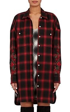 Adaptation NWT Barneys New York Red Black Plaid Flannel Rose Embroidered Dress